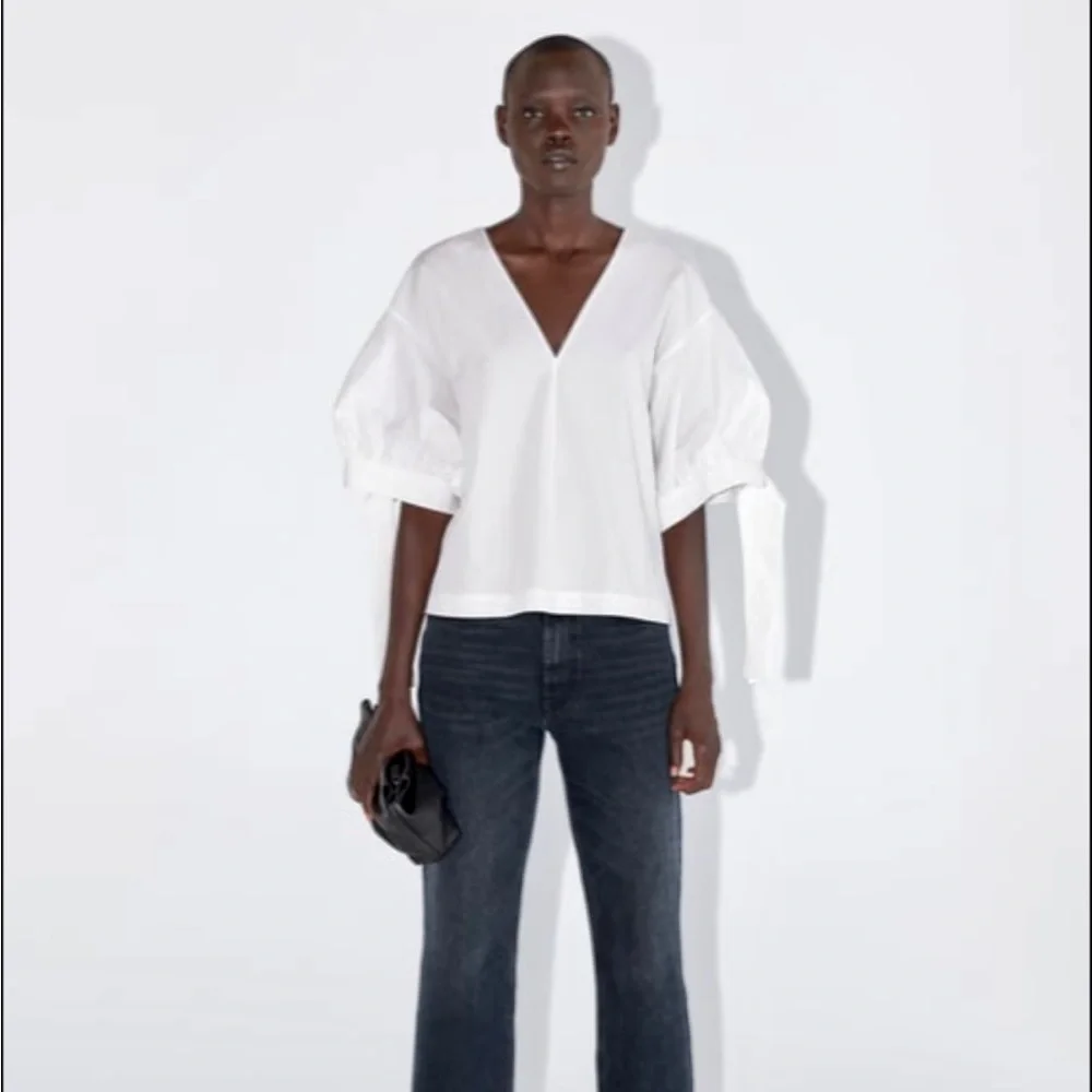 ZARA size S white poplin blouse oversized puff sleeve